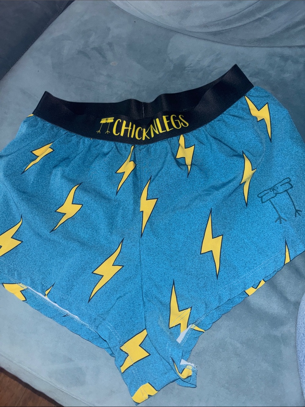 ChicknLegs Men’s Athletic Shorts in Blue with Yellow Lightning
